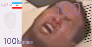 薩爾多利亞里拉100里拉紀念性流通鈔票（西元2025年，即民國114年5月14日惡臭紀念日版）.png